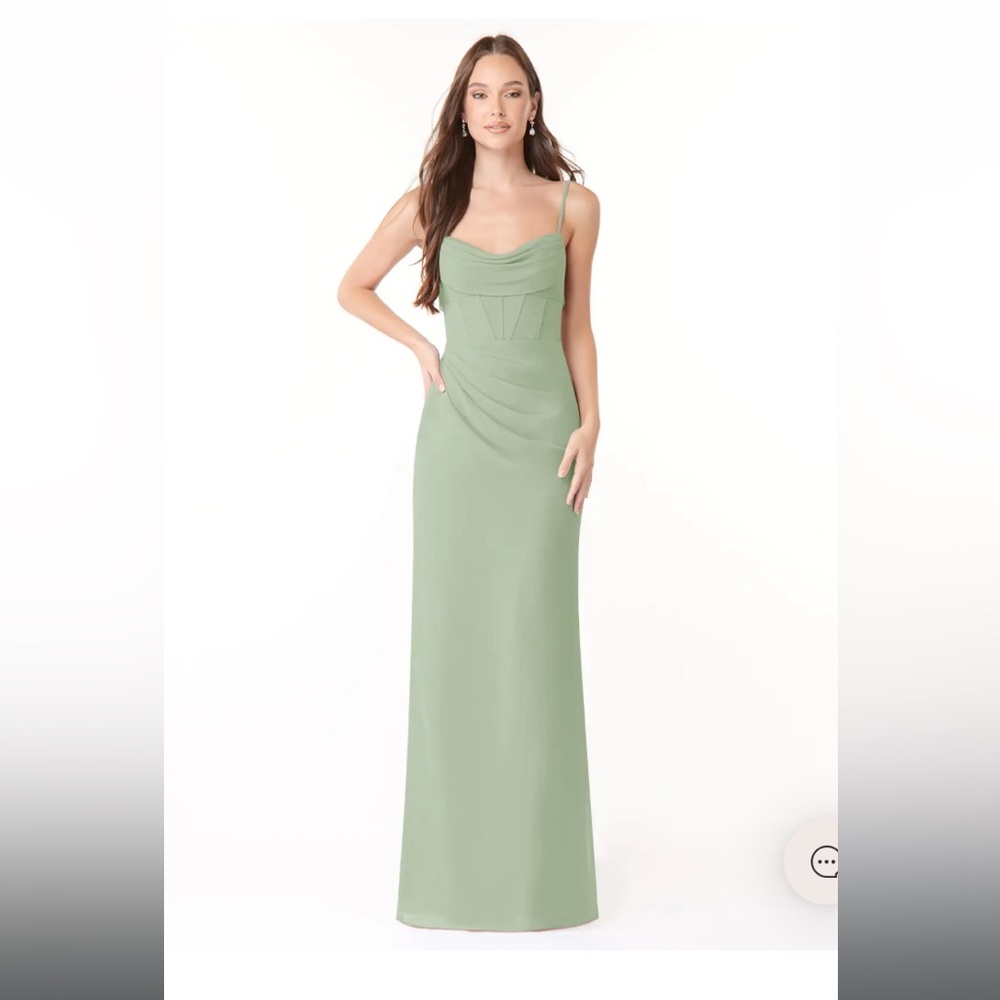 Azazie Dusty Sage Chiffon Mai Bridesmaid Dress + Garment bag